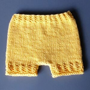 NWT Hand Crafted Handknit Bright Yellow Cotton Baby Shorts 0-3M